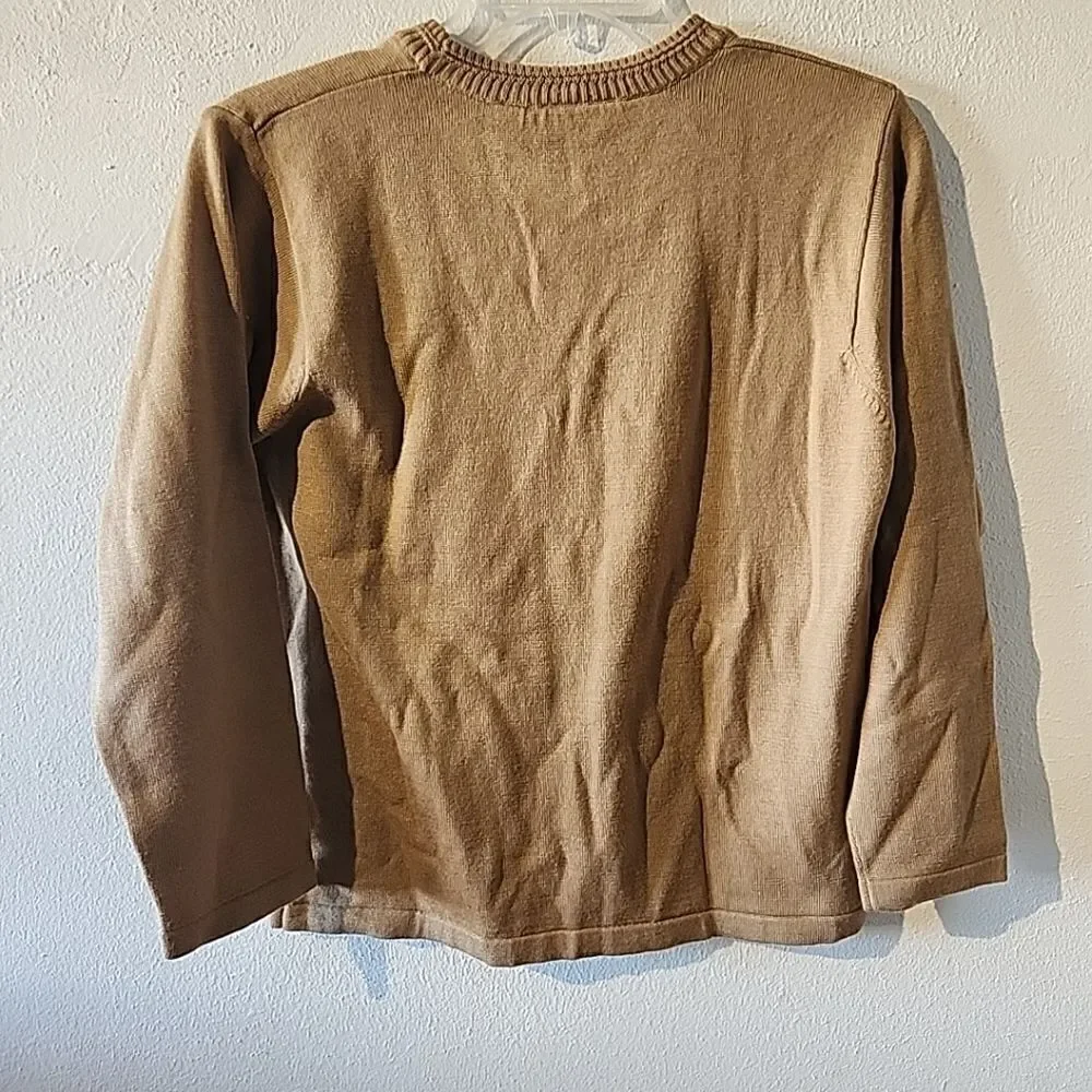 Vintage Russ Petite Womens Tan Sweater Wool Acrylic Blend Medium Pullover